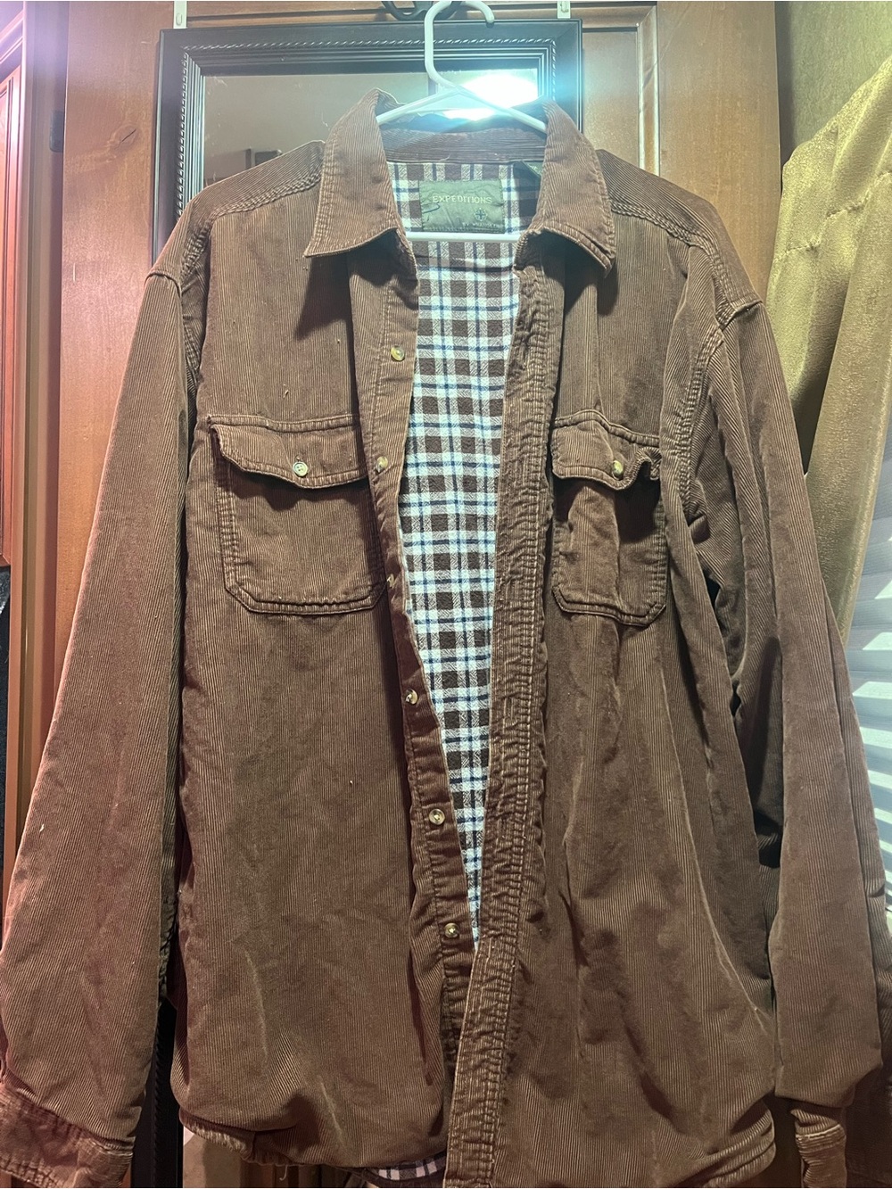 Vintage 90s Wranglers Expeditions Flannel Lined Corduroy Shirt Jacket Brown XL
